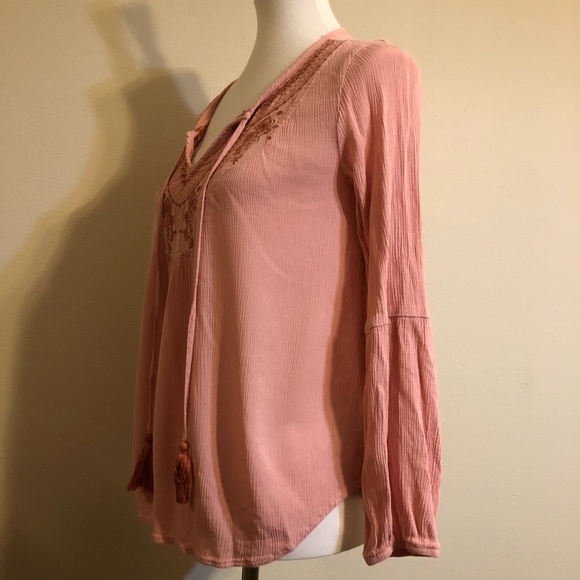 Knox Rose Pink Boho Long Sleeve Embroidered Top - Picture 8 of 8